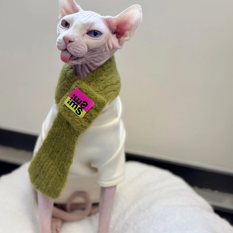 Cute Knit Scarf for Sphynx - Bean green