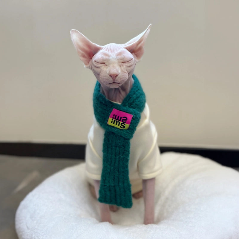 Cute Knit Scarf for Sphynx - Blue green