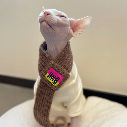 Cute Knit Scarf for Sphynx - Brown