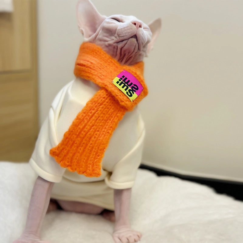 Cute Knit Scarf for Sphynx - Orange