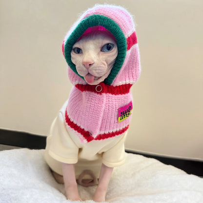 Knit Hooded Scarf Hat for Sphynx