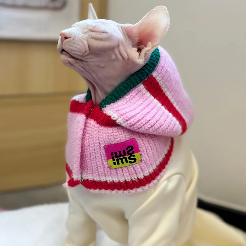 Knit Hooded Scarf Hat for Sphynx