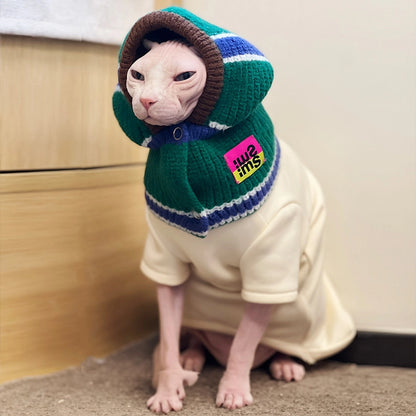 Knit Hooded Scarf Hat for Sphynx